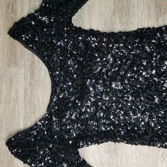 Black sequin scoop neck coctail prom wedding cruise formal dress - Picture 6 of 8